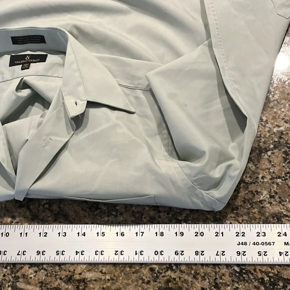 Valerio Garati Men's Dress Shirt 15 32/33 Light Green Easy Care Polyester Cotton